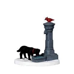 Lemax Water Fountain With A Puppy Taking A Drink